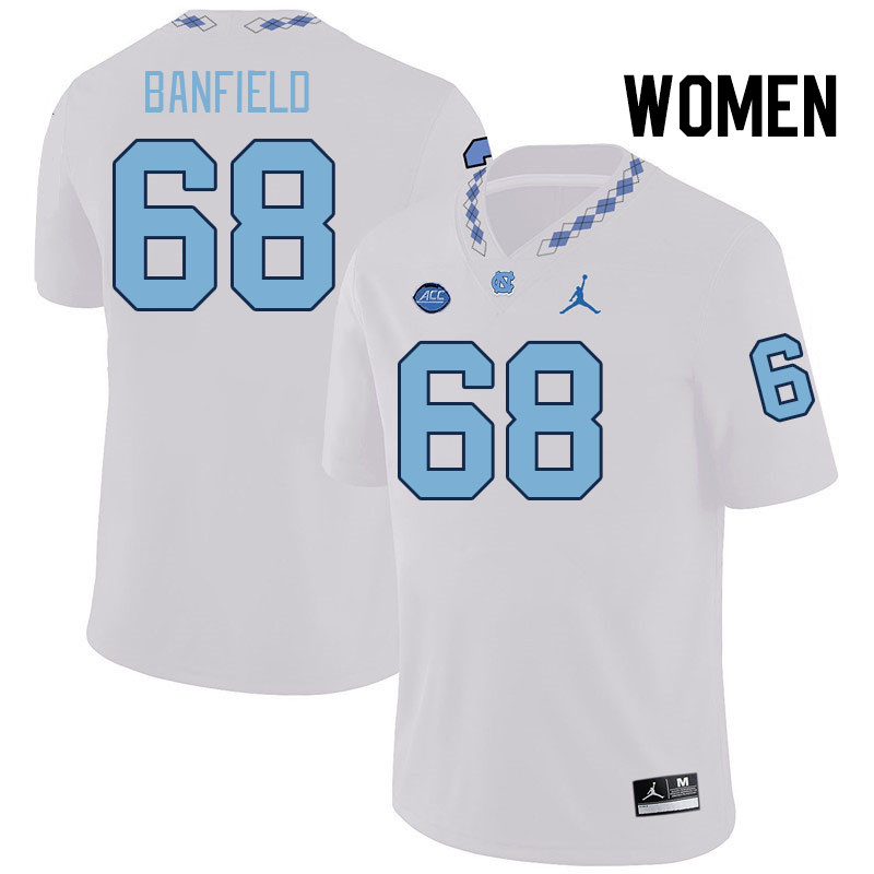 Women #68 Aidan Banfield North Carolina Tar Heels College Football Jerseys Stitched-White